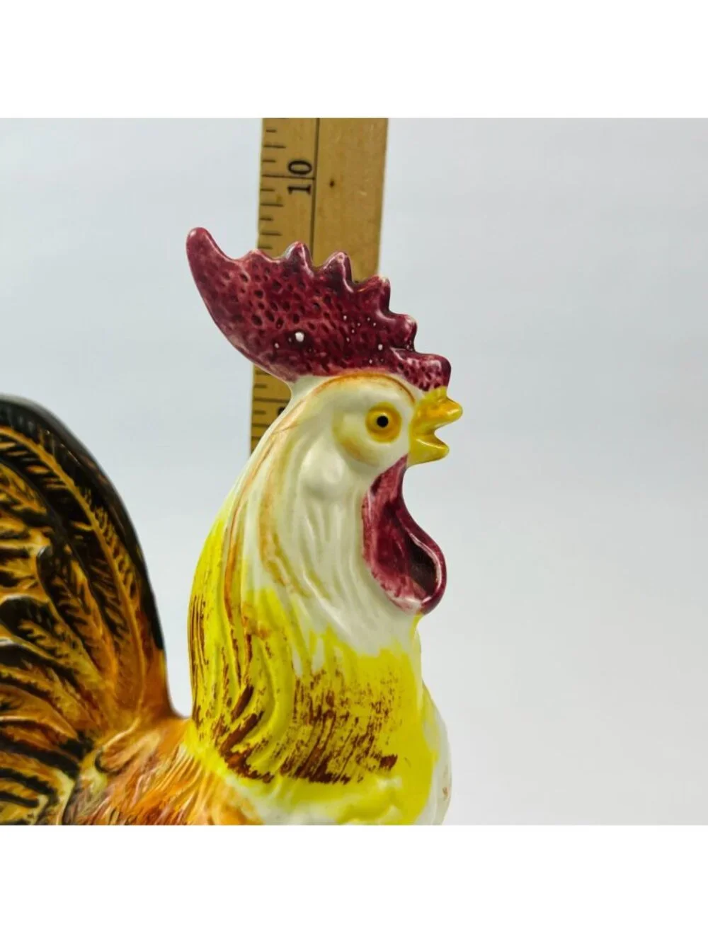 Vintage Rooster Figurine Pair Hand Painted Ceramic Farmhouse Kitchen Decor Japan